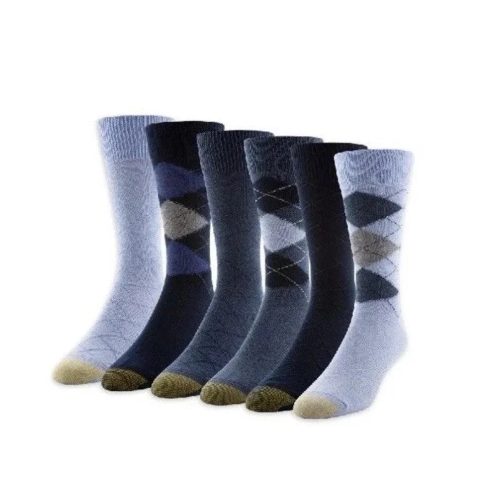 Gold Toe 12 Pair Mens Crew‎ Socks AquaFX Sz 6-12.5 Assorted Colors Casual Argyle